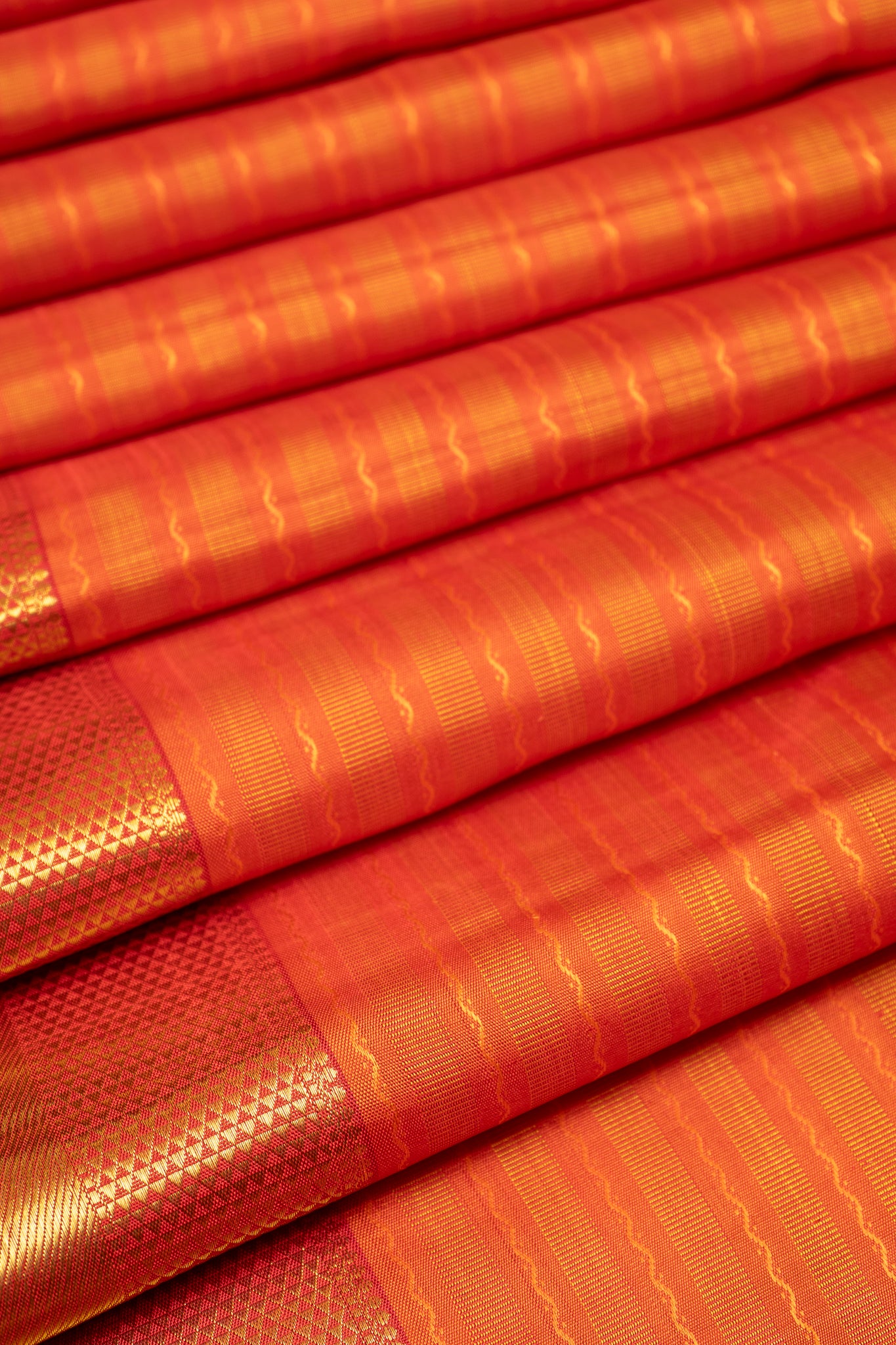 Rust Orange Neli Stripes Pure Kanchipuram Silk Saree - Clio Silks