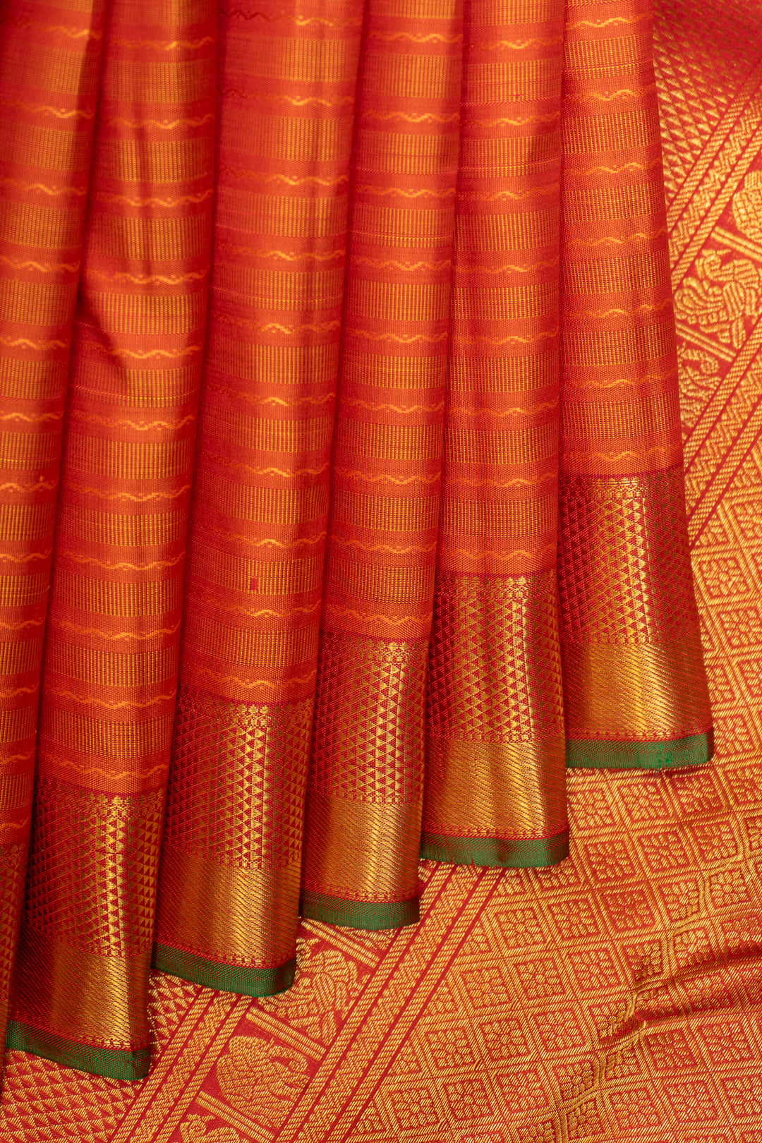 Rust Orange Neli Stripes Pure Kanchipuram Silk Saree - Clio Silks