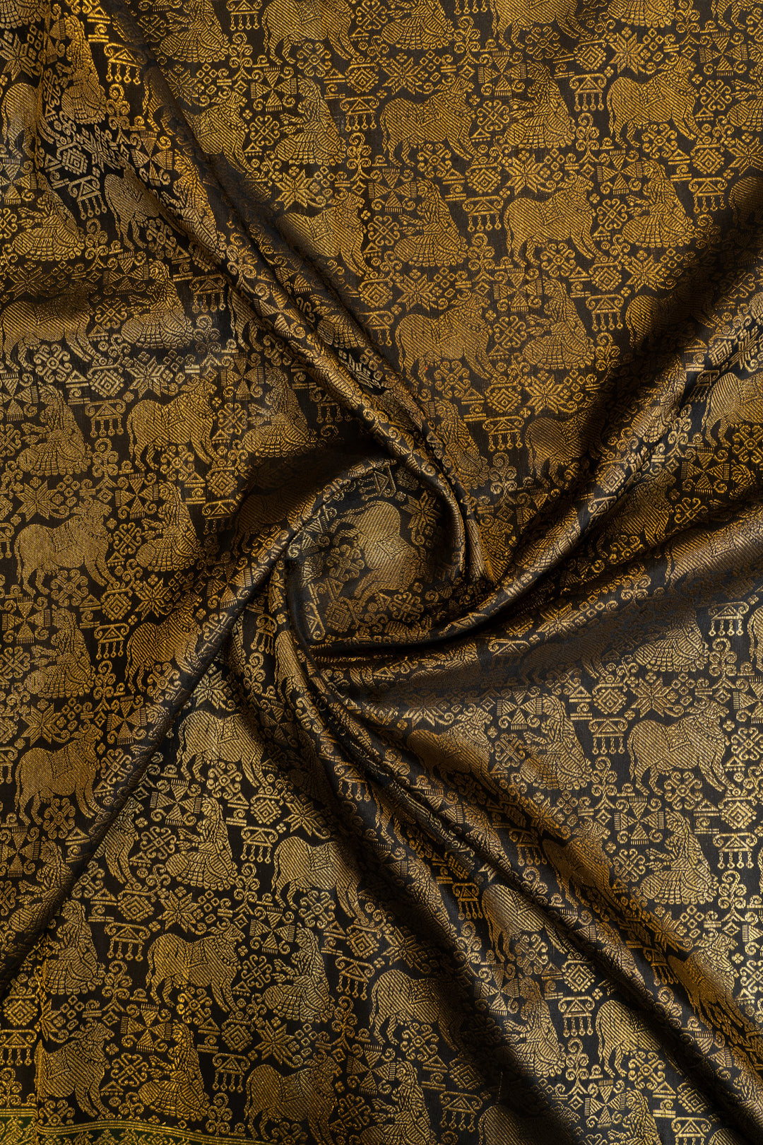 Black and green Pichwai pure zari brocade kanchipuram silk saree