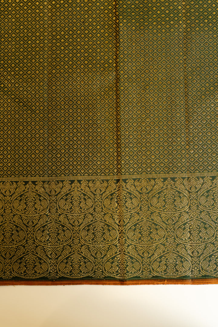 Black and green Pichwai pure zari brocade kanchipuram silk saree