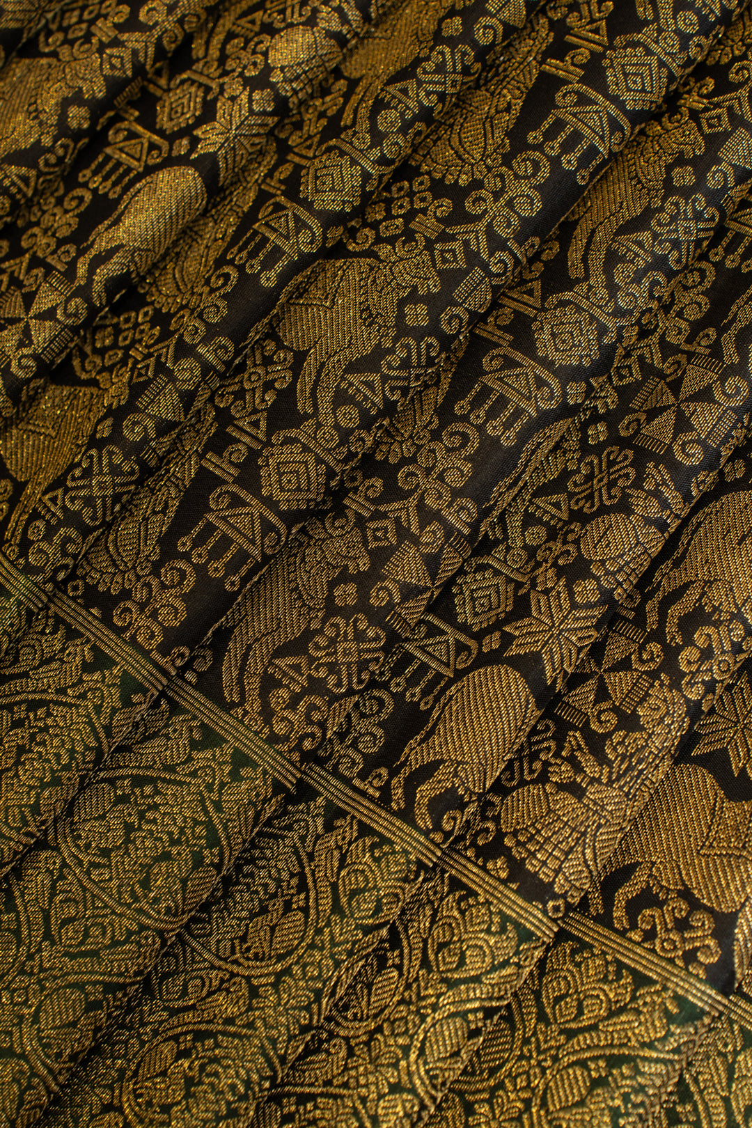 Black and green Pichwai pure zari brocade kanchipuram silk saree