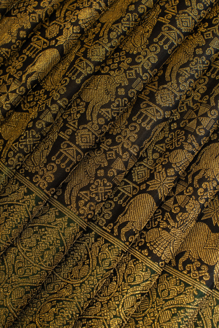 Black and green Pichwai pure zari brocade kanchipuram silk saree