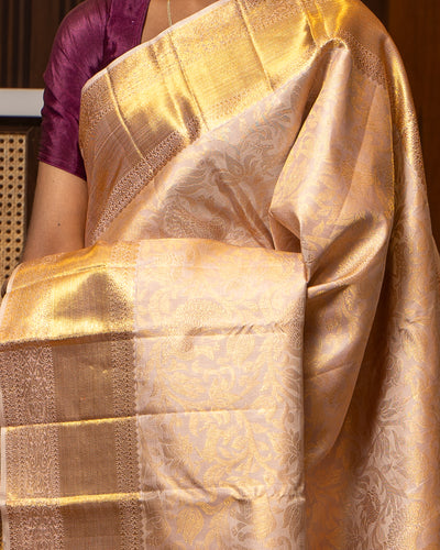Pale Gold Vanasingaram Brocade Pure Kanchipuram Silk Saree - Clio Silks