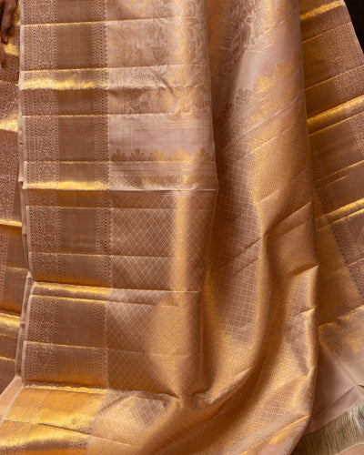 Pale Gold Vanasingaram Brocade Pure Kanchipuram Silk Saree - Clio Silks