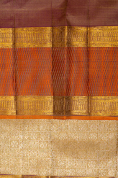 Champagne Gold and Rust Orange Brocade Pure Kanchipuram Silk Saree - Clio Silks