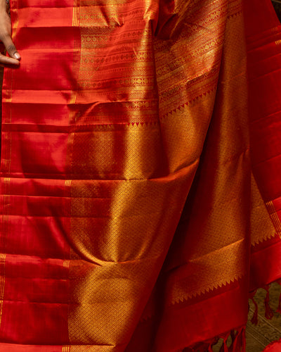 Red Zari Brocade Pure Kanchipuram Silk Saree - Clio Silks