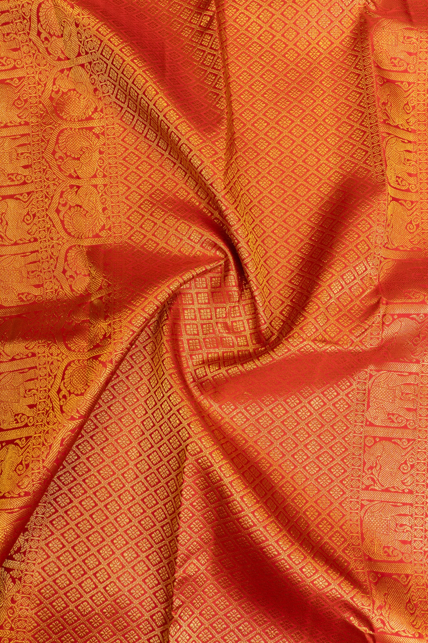 Apple green and red traditional pure Kanchipuram silk saree