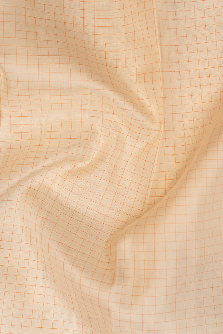 Pearl White and Orange Pure Kanchipuram Silk Saree - Clio Silks