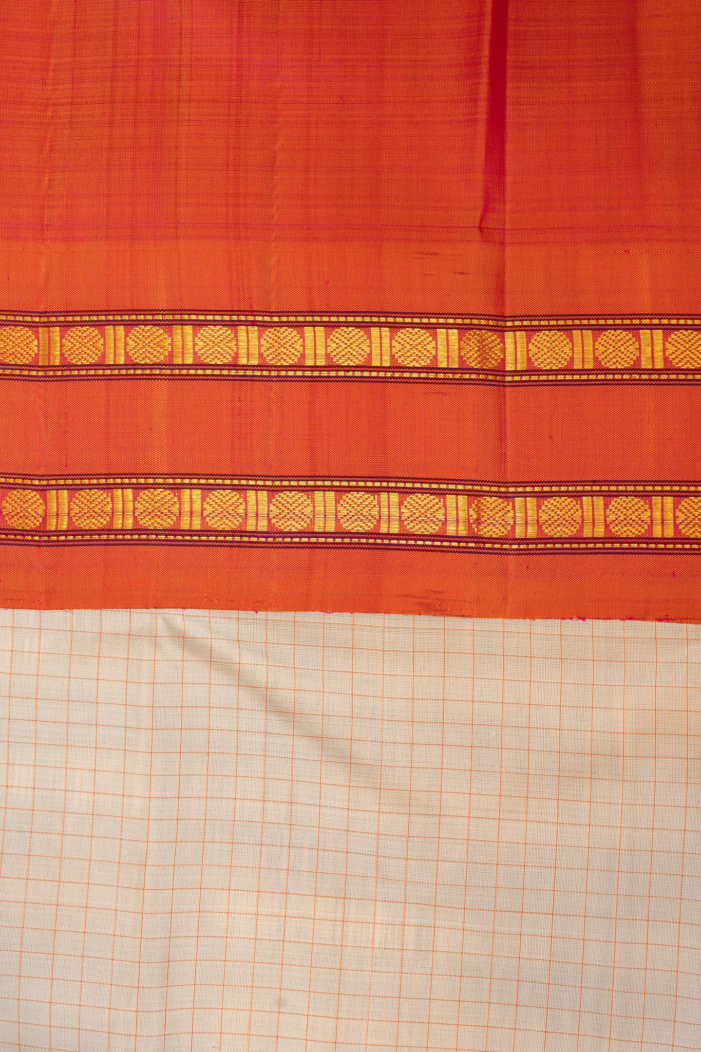 Pearl White and Orange Pure Kanchipuram Silk Saree - Clio Silks