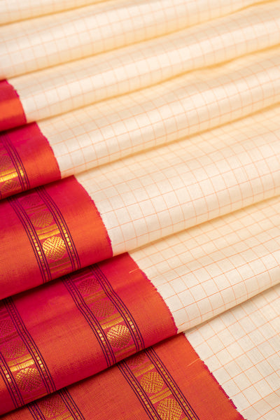 Pearl White and Orange Pure Kanchipuram Silk Saree - Clio Silks