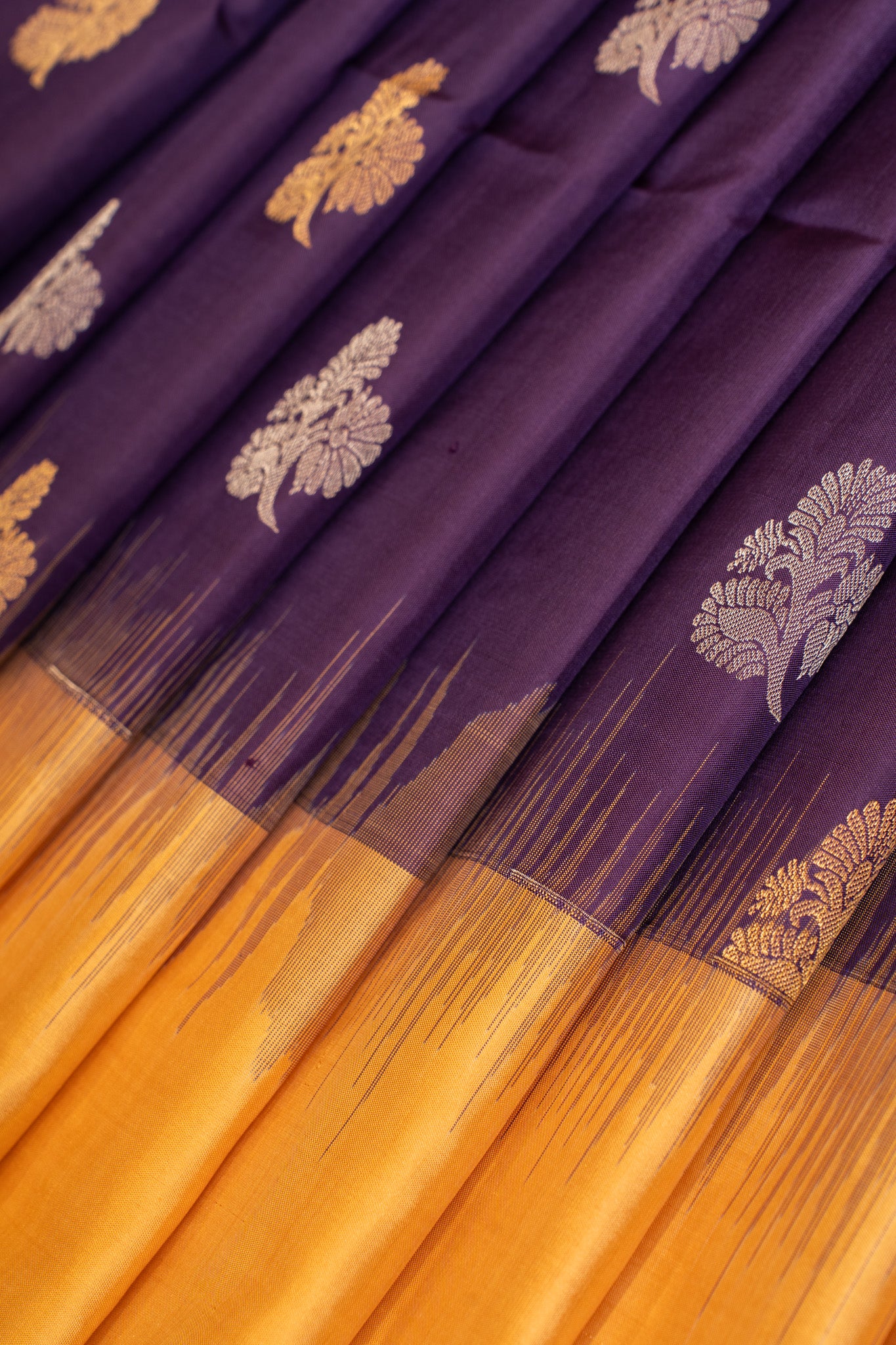 Violet and yellow pure soft silk saree