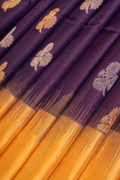 Violet and yellow pure soft silk saree