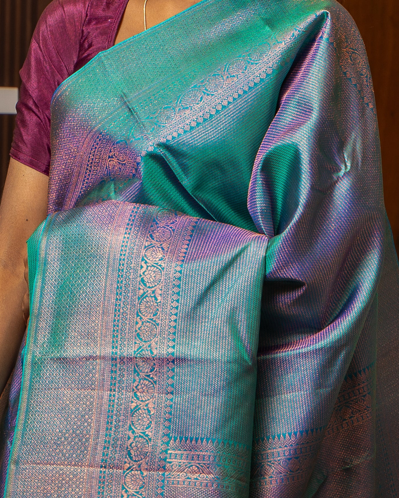 Peacock Blue Zari Brocade Pure Kanchipuram Silk Saree - Clio Silks