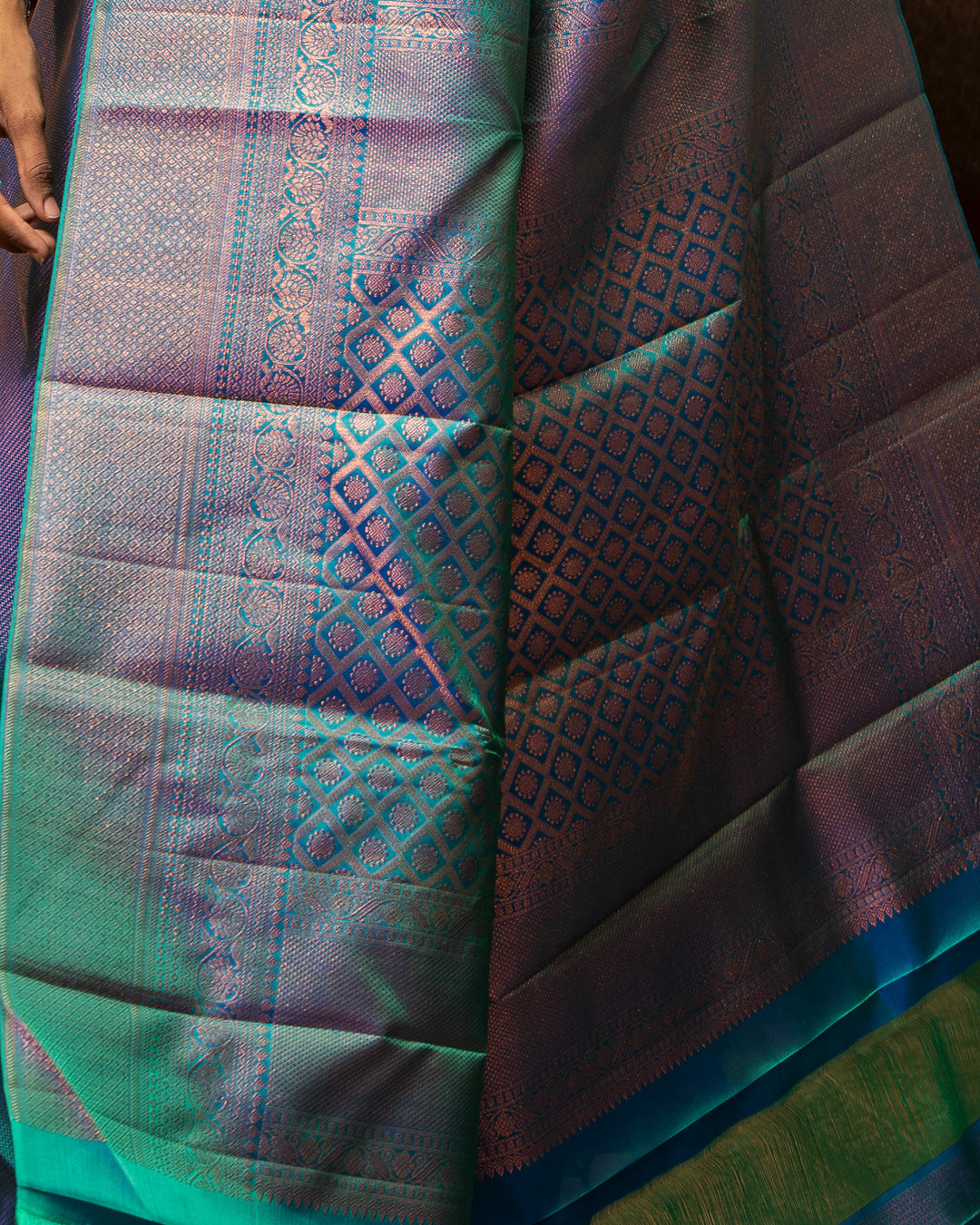 Peacock Blue Zari Brocade Pure Kanchipuram Silk Saree - Clio Silks