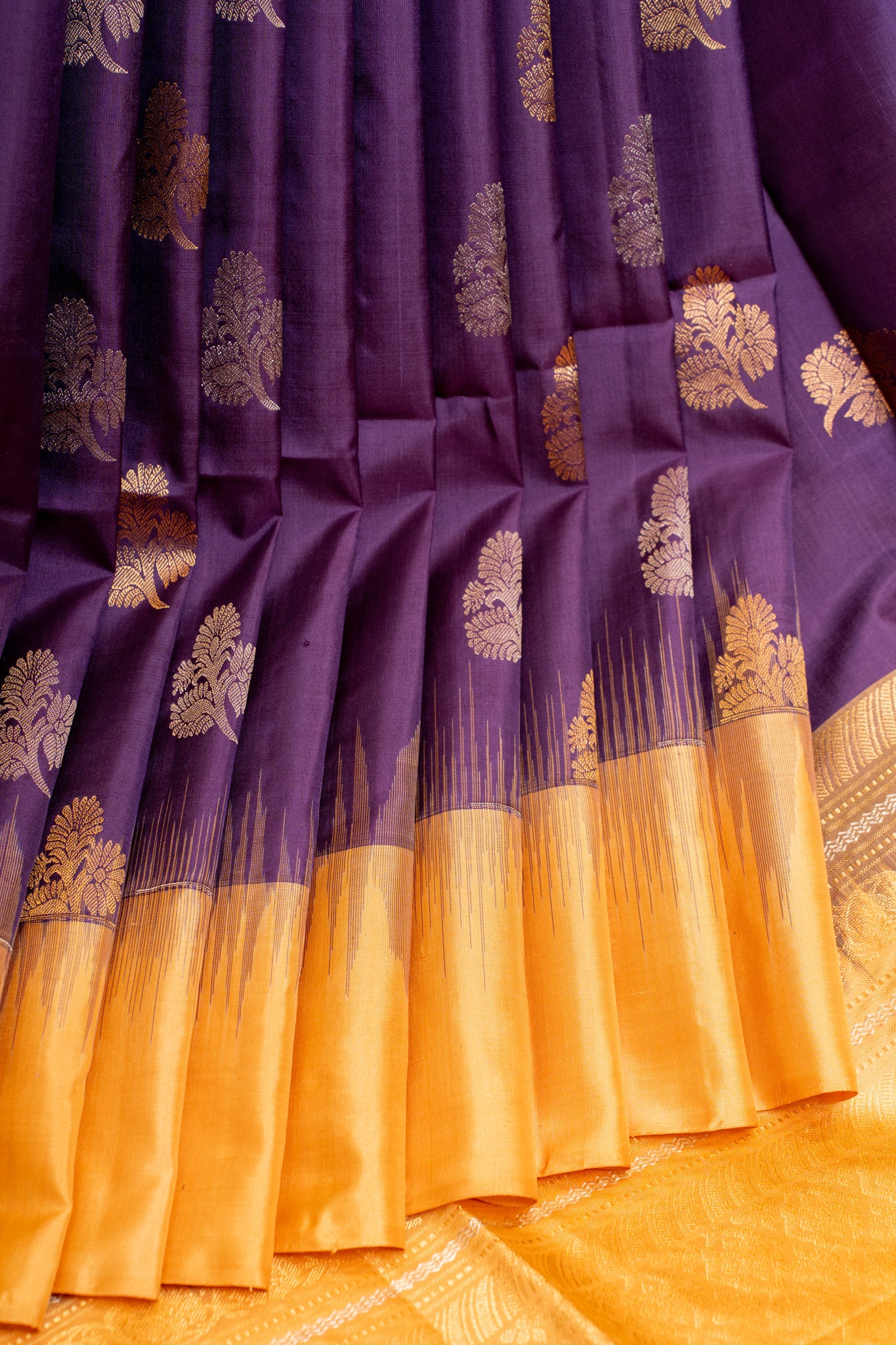 Violet and yellow pure soft silk saree