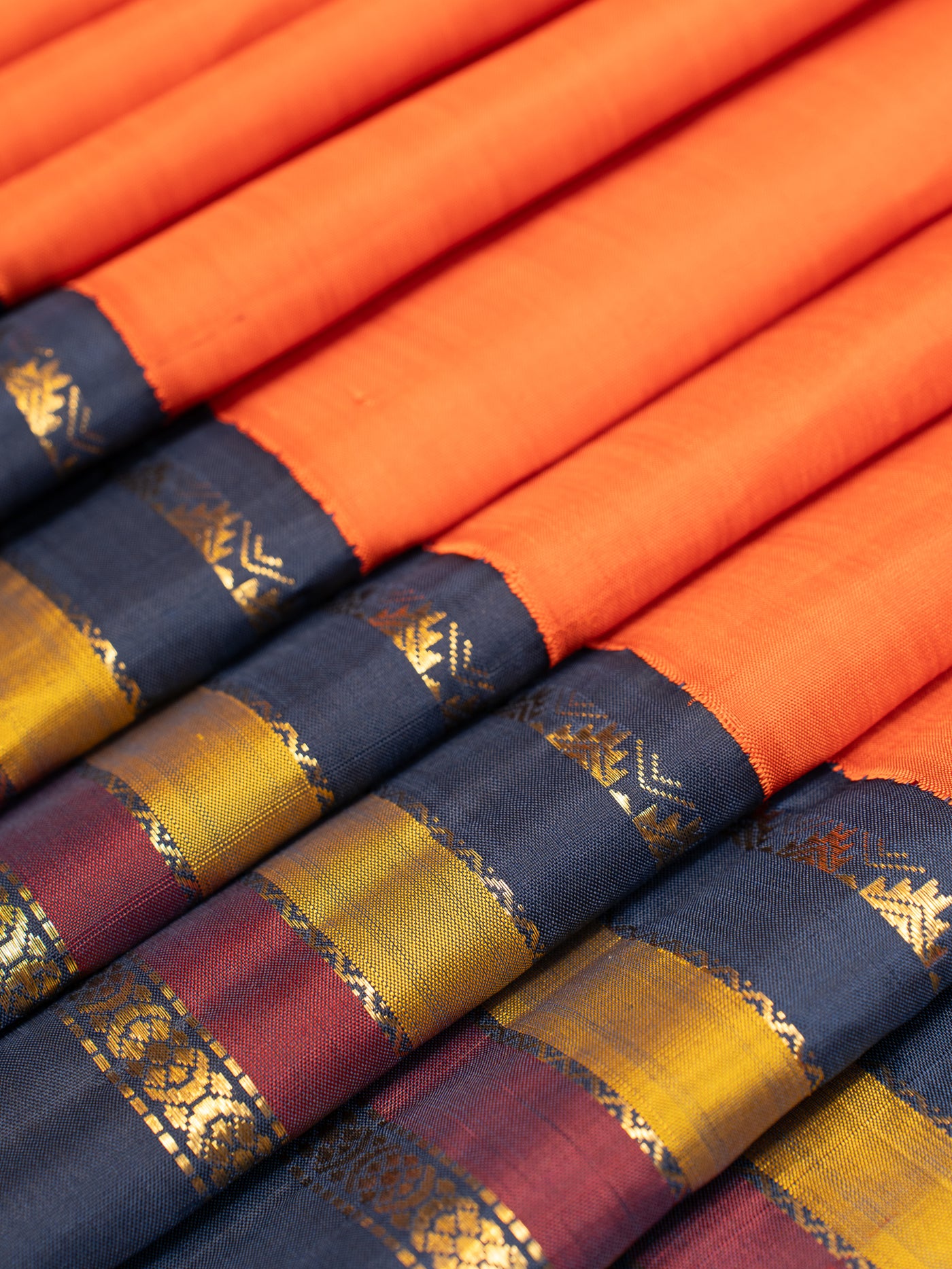 Orange and navy blue korvai kanjivaram silk saree