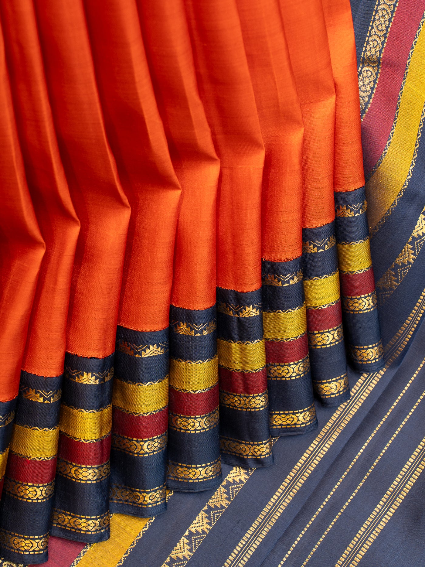 Orange and navy blue korvai kanjivaram silk saree