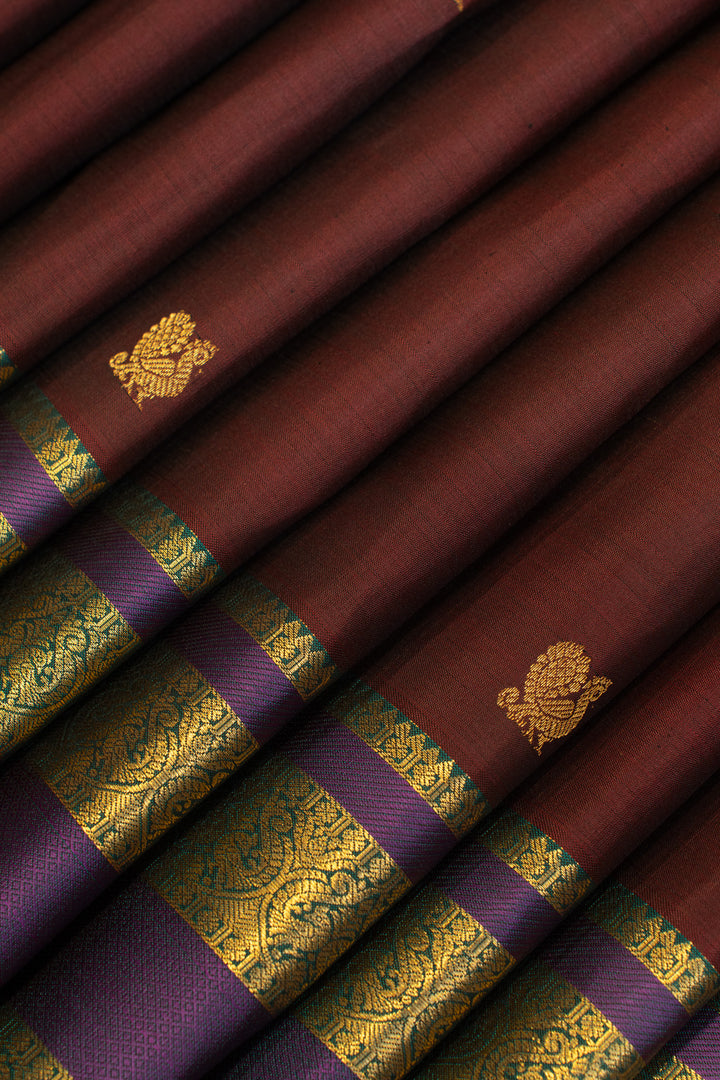 Maroon and purple pure Kanchipuram silk saree