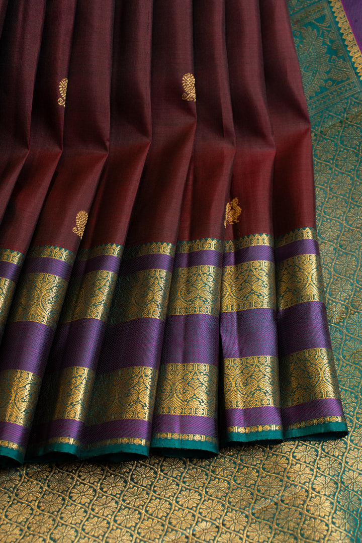 Maroon and purple pure Kanchipuram silk saree