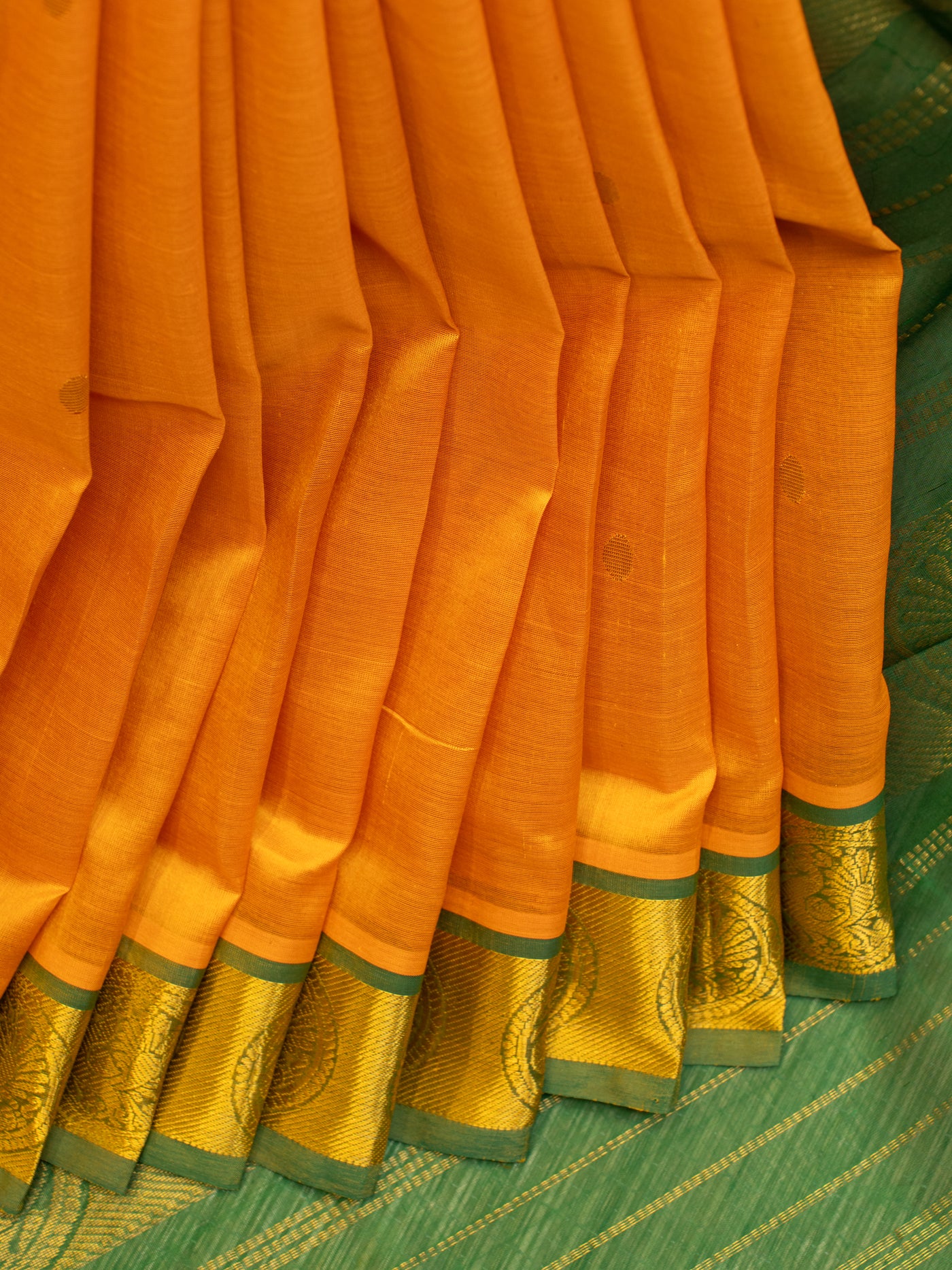 Orange and green pure silk cotton saree