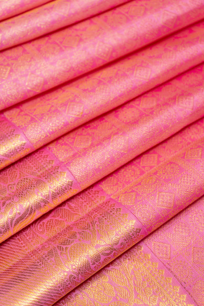 Baby Pink Zari Brocade Pure Kanchipuram Silk Saree - Clio Silks