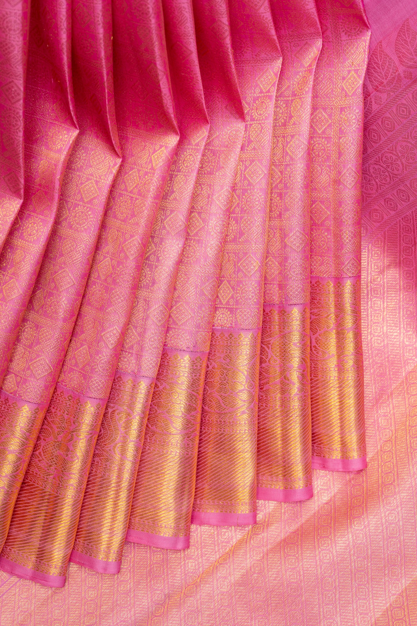 Baby Pink Zari Brocade Pure Kanchipuram Silk Saree - Clio Silks