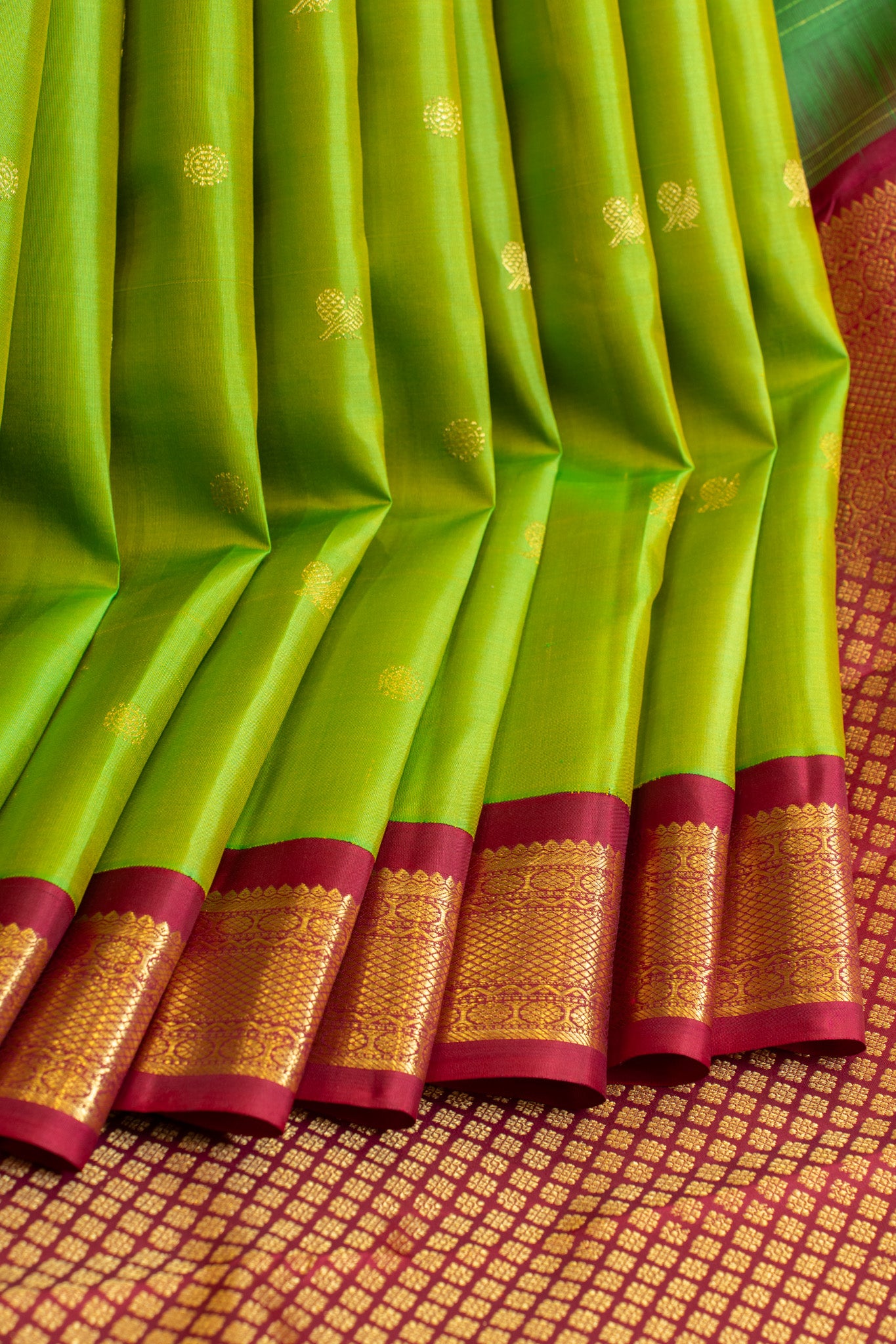 Sampanga green and maroon traditional pure Kanchipuram silk saree