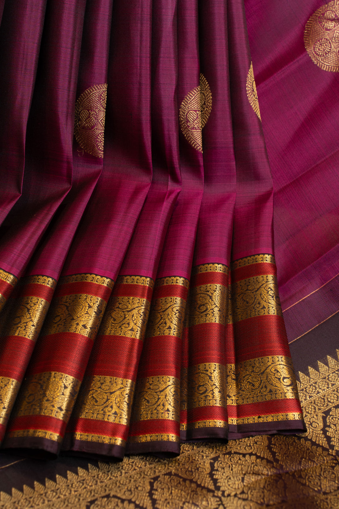 Magenta purple and red pure Kanchipuram silk saree