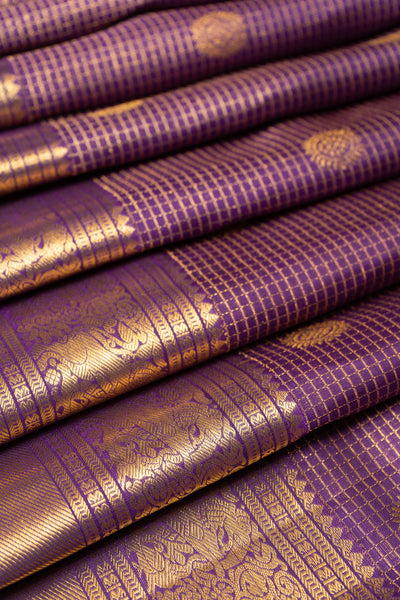 Aubergine Violet Pure Zari Kanchipuram Silk Saree - Clio Silks