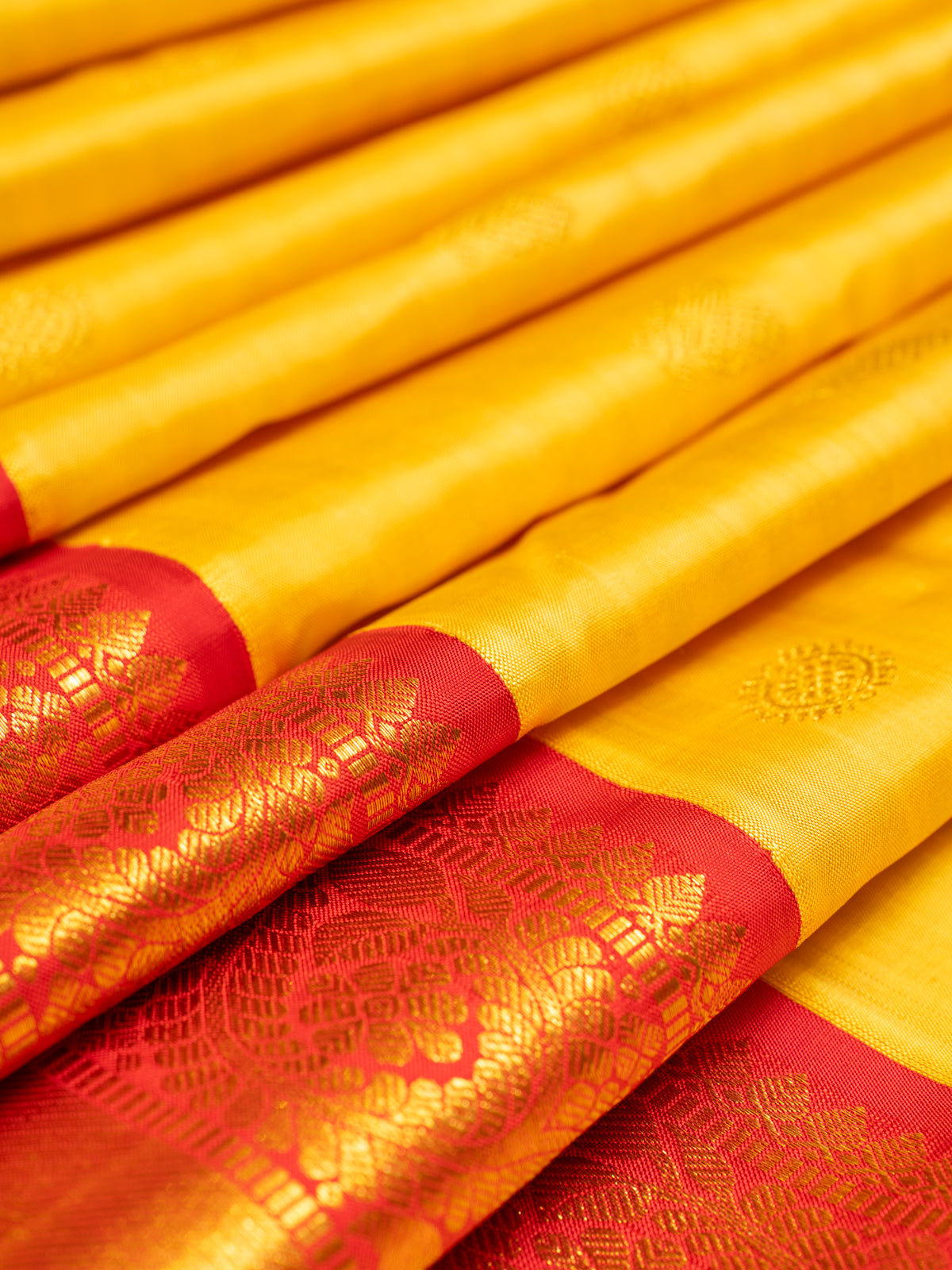 Mustard Stripes Pure Kanchipuram Silk Saree - Clio Silks