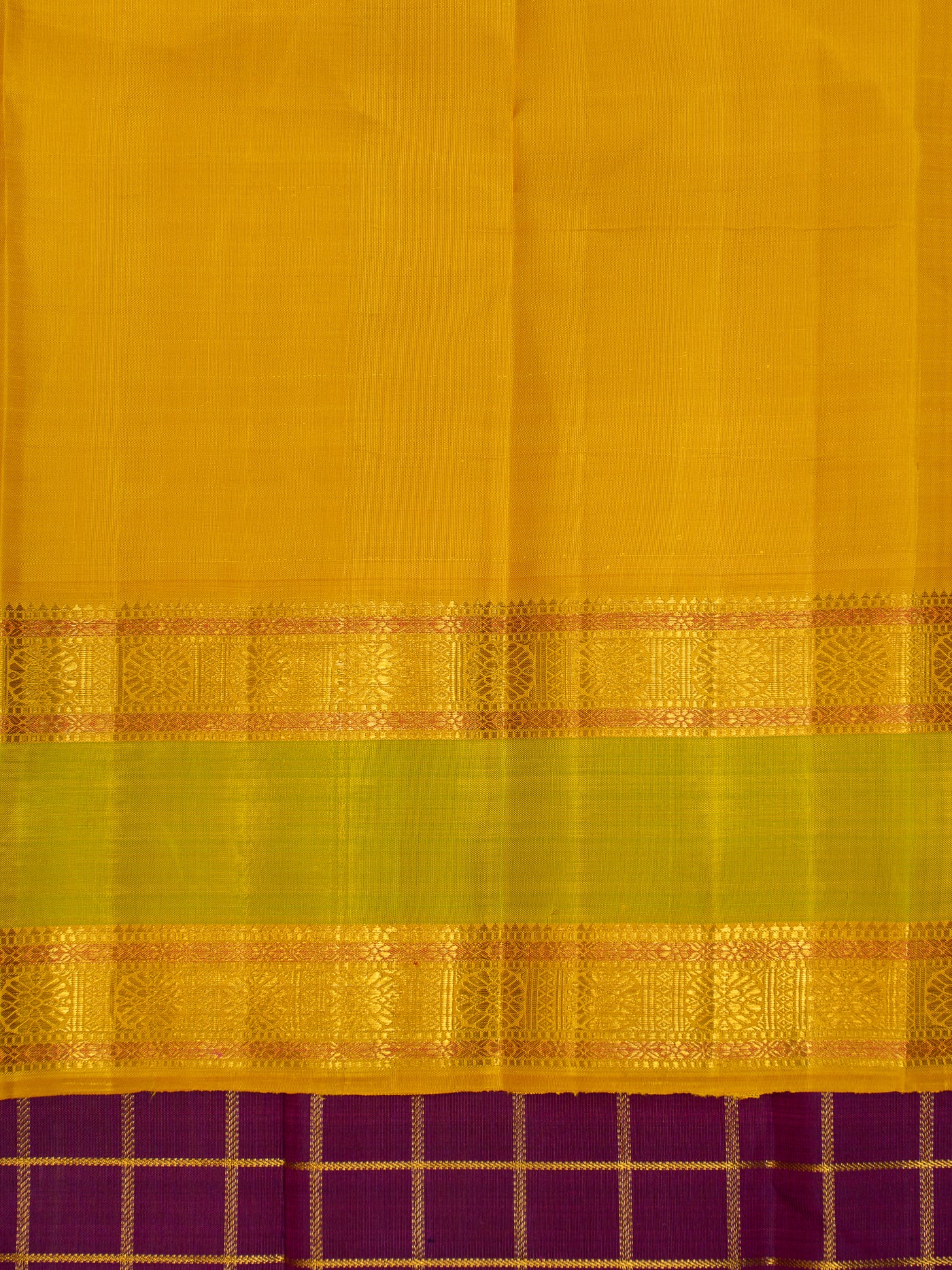 Aubergine purple and yellow pure zari kanjivaram silk saree