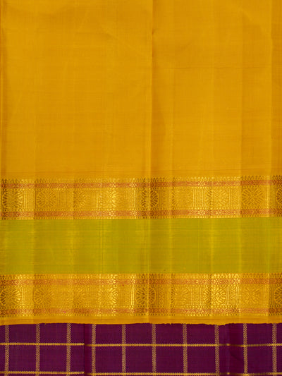 Aubergine purple and yellow pure zari kanjivaram silk saree