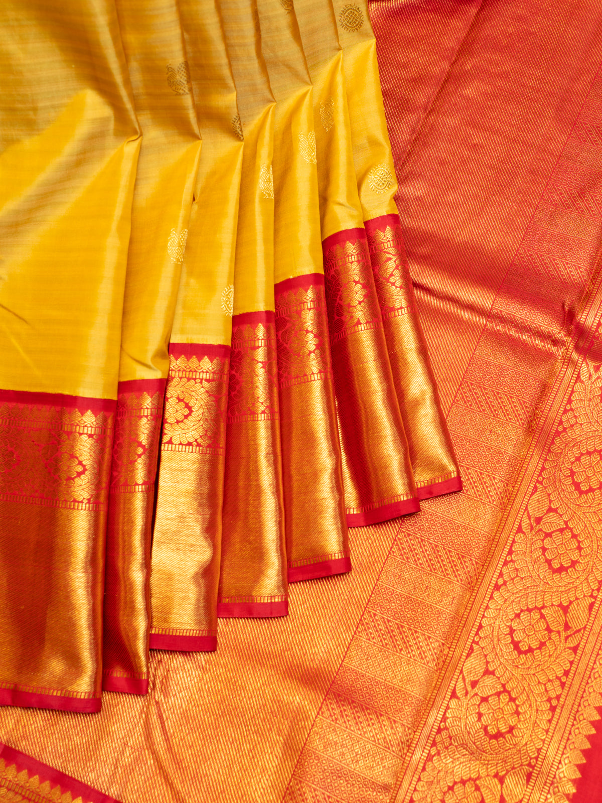 Mustard Stripes Pure Kanchipuram Silk Saree - Clio Silks