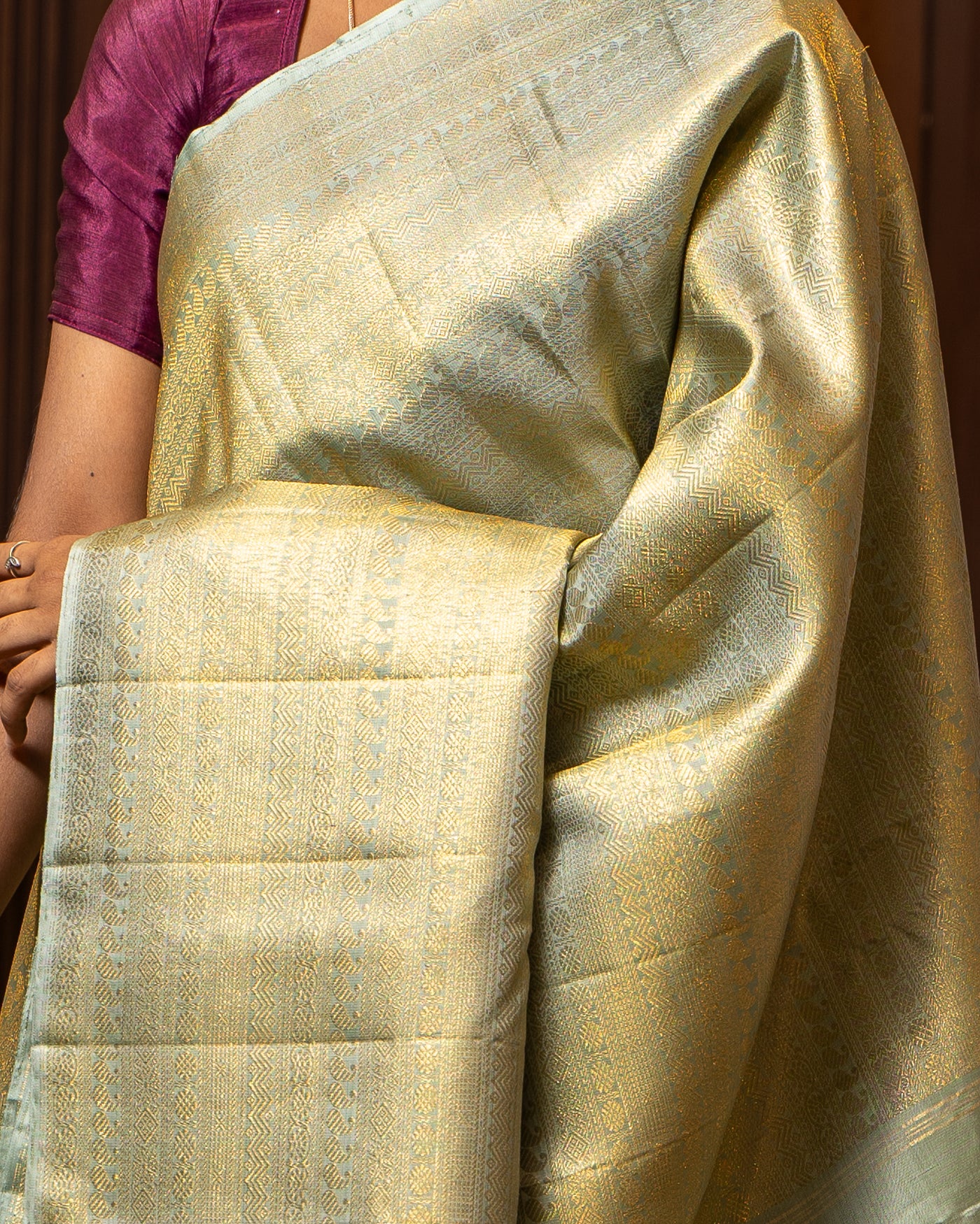 Teal Blue Zari Brocade Pure Kanchipuram Silk Saree - Clio Silks