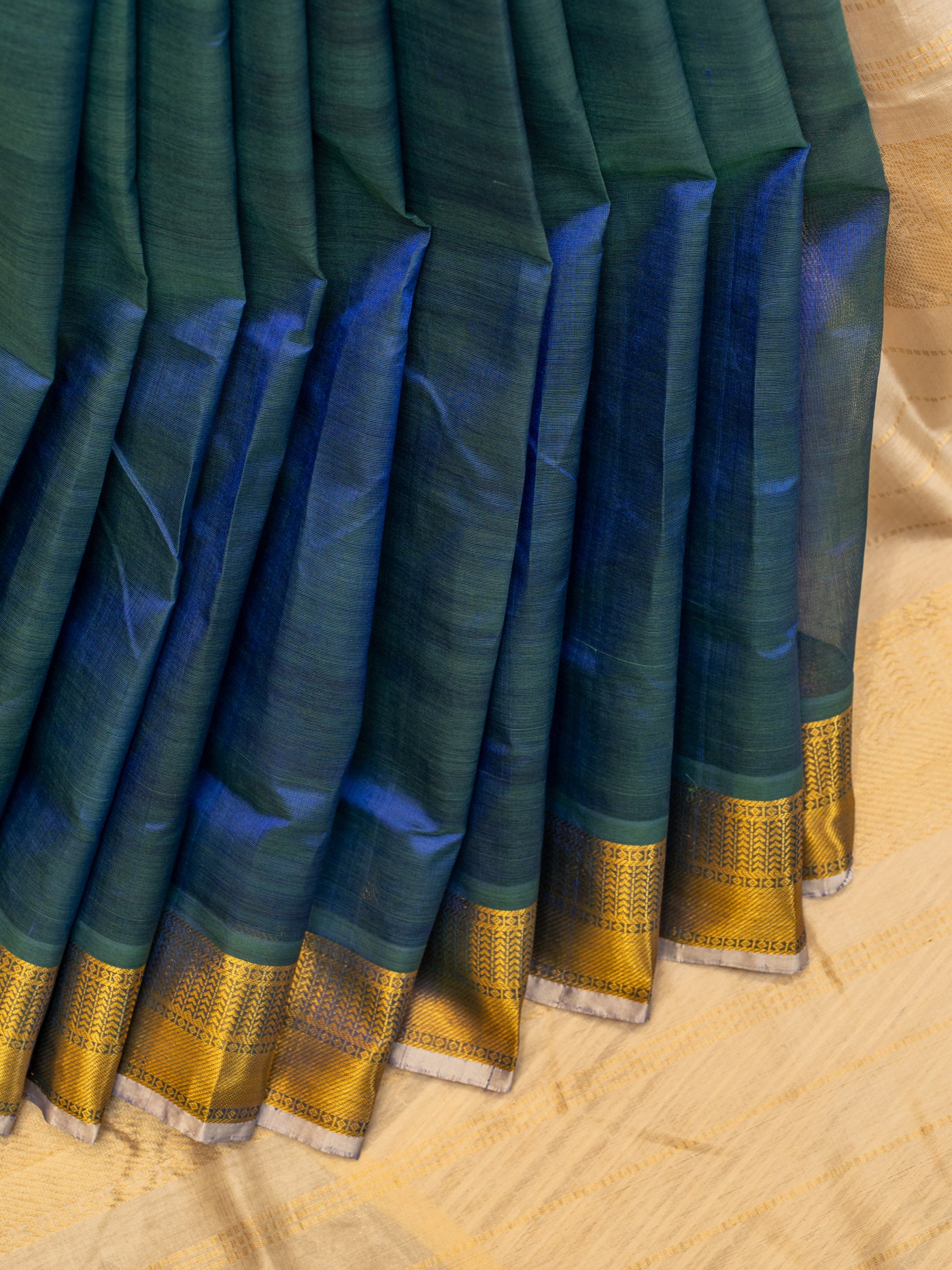 Peacock blue vairaoosi pure silk cotton saree