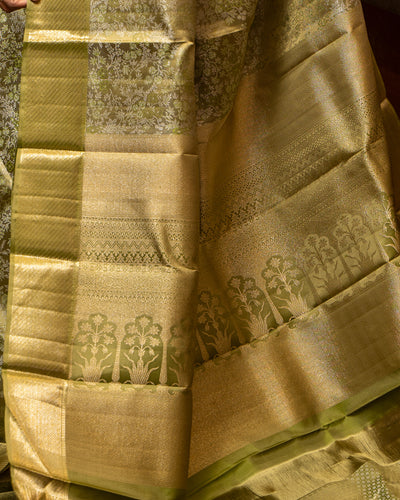 Pickle Green Brocade Pure Kanchipuram Silk Saree - Clio Silks