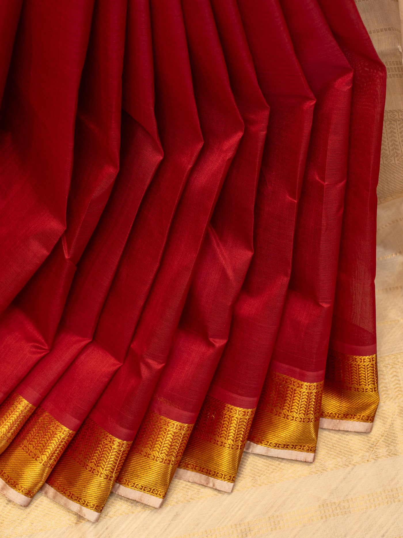 Red and cream traditional pure silk cotton saree