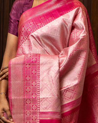 Pink and Magenta Zari Brocade Pure Kanchipuram - Clio Silks