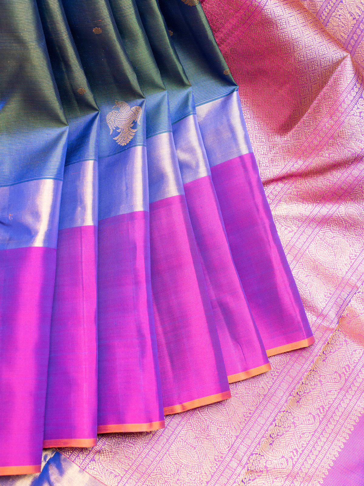 Peacock Blue Vairaoosi Pure Zari Kanchipuram Silk Saree - Clio Silks