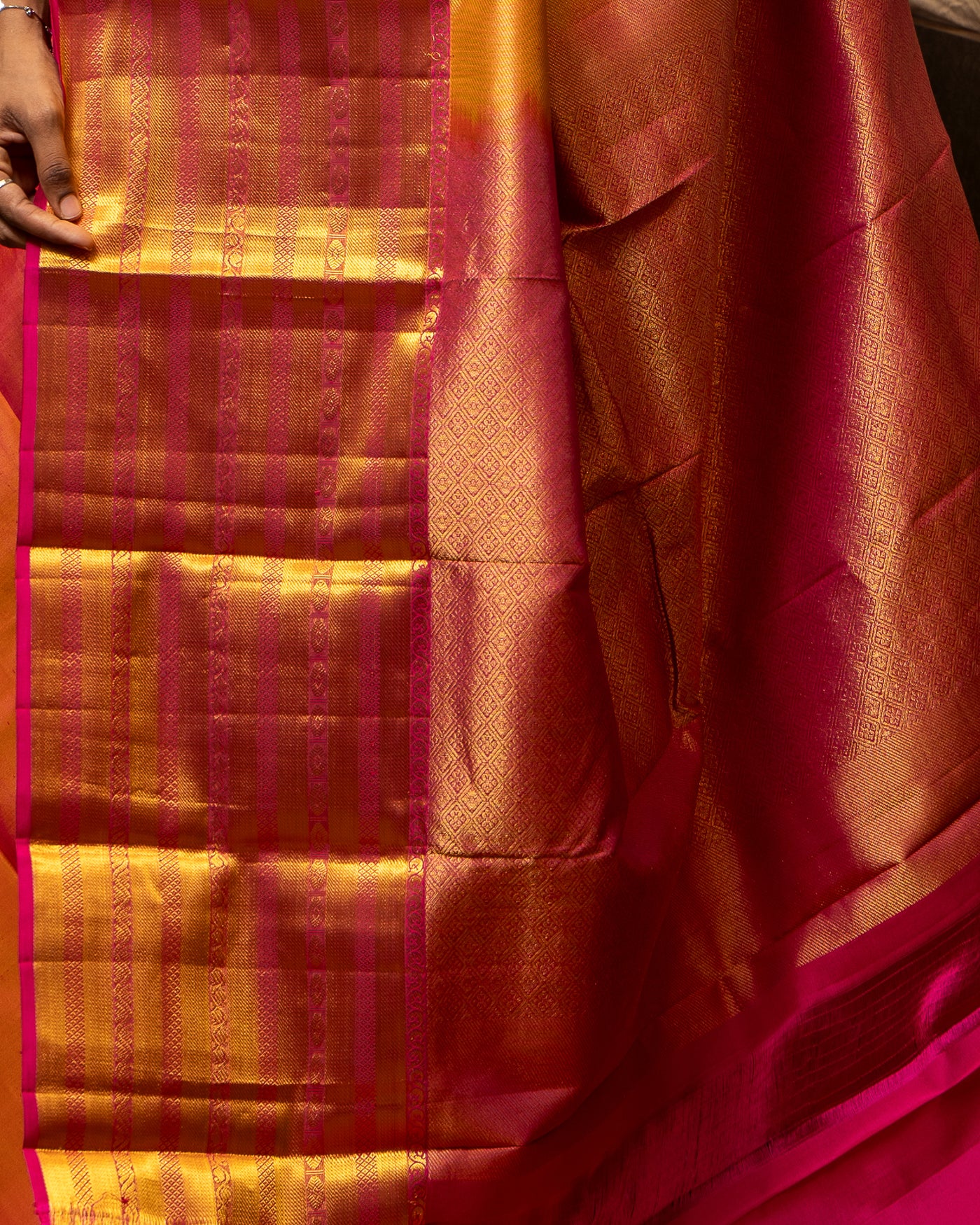 Rust Orange Big Border Pure Kanchipuram Silk Saree - Clio Silks