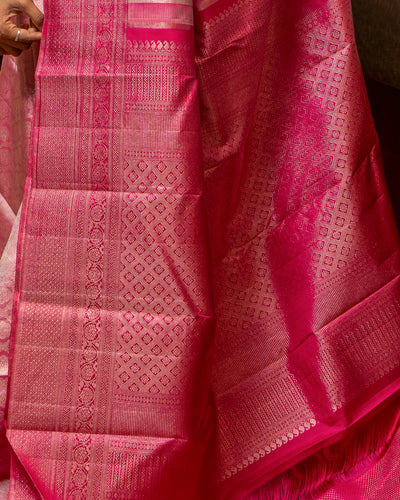 Pink and Magenta Zari Brocade Pure Kanchipuram - Clio Silks