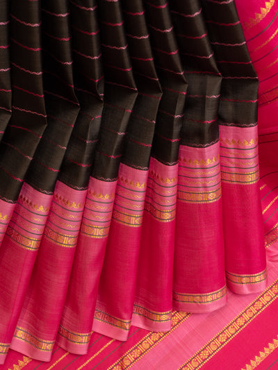 Black neli stripes pure zari Kanchipuram silk saree