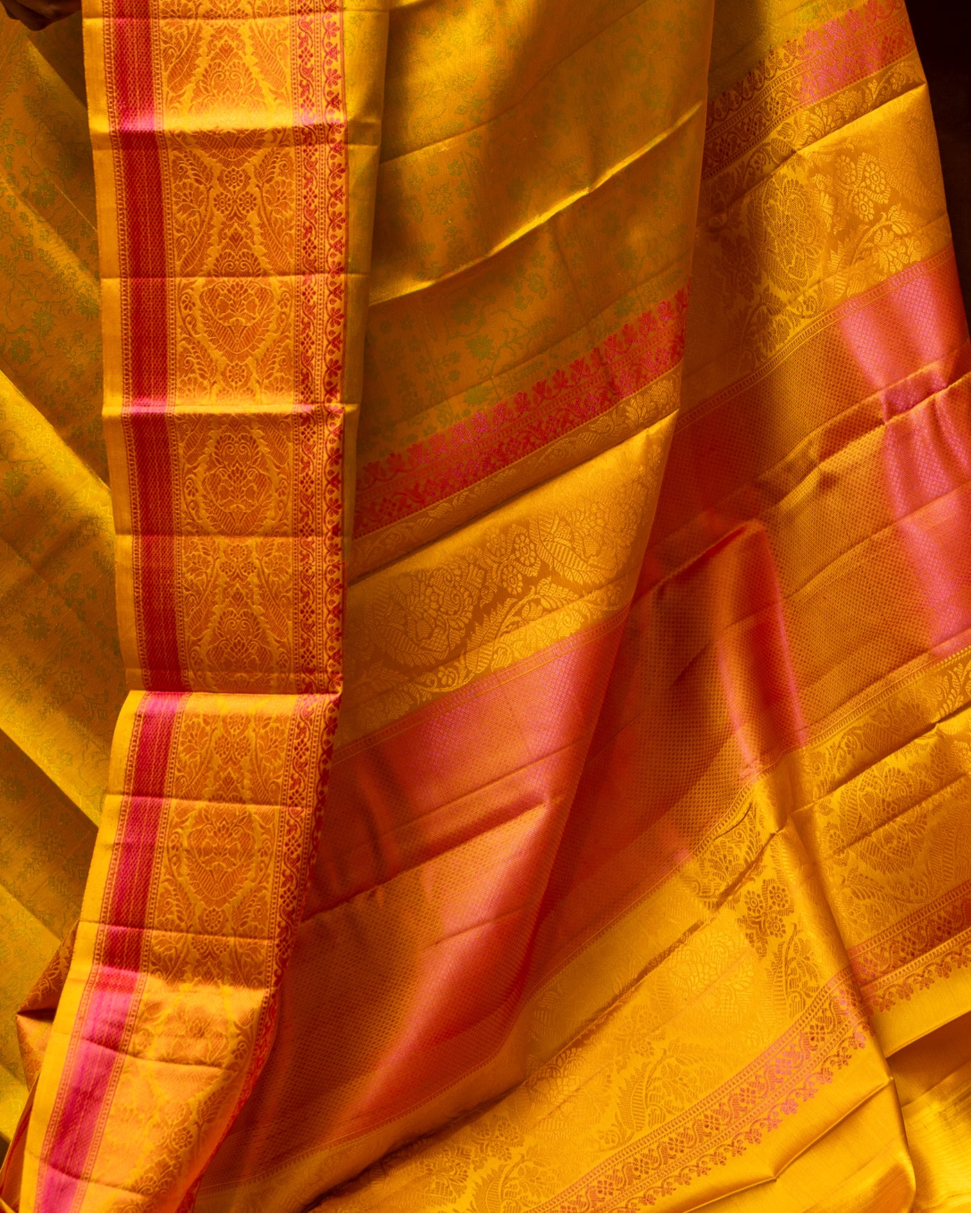 Sunglow Yellow Without Zari Pure Kanchipuram Silk Saree - Clio Silks