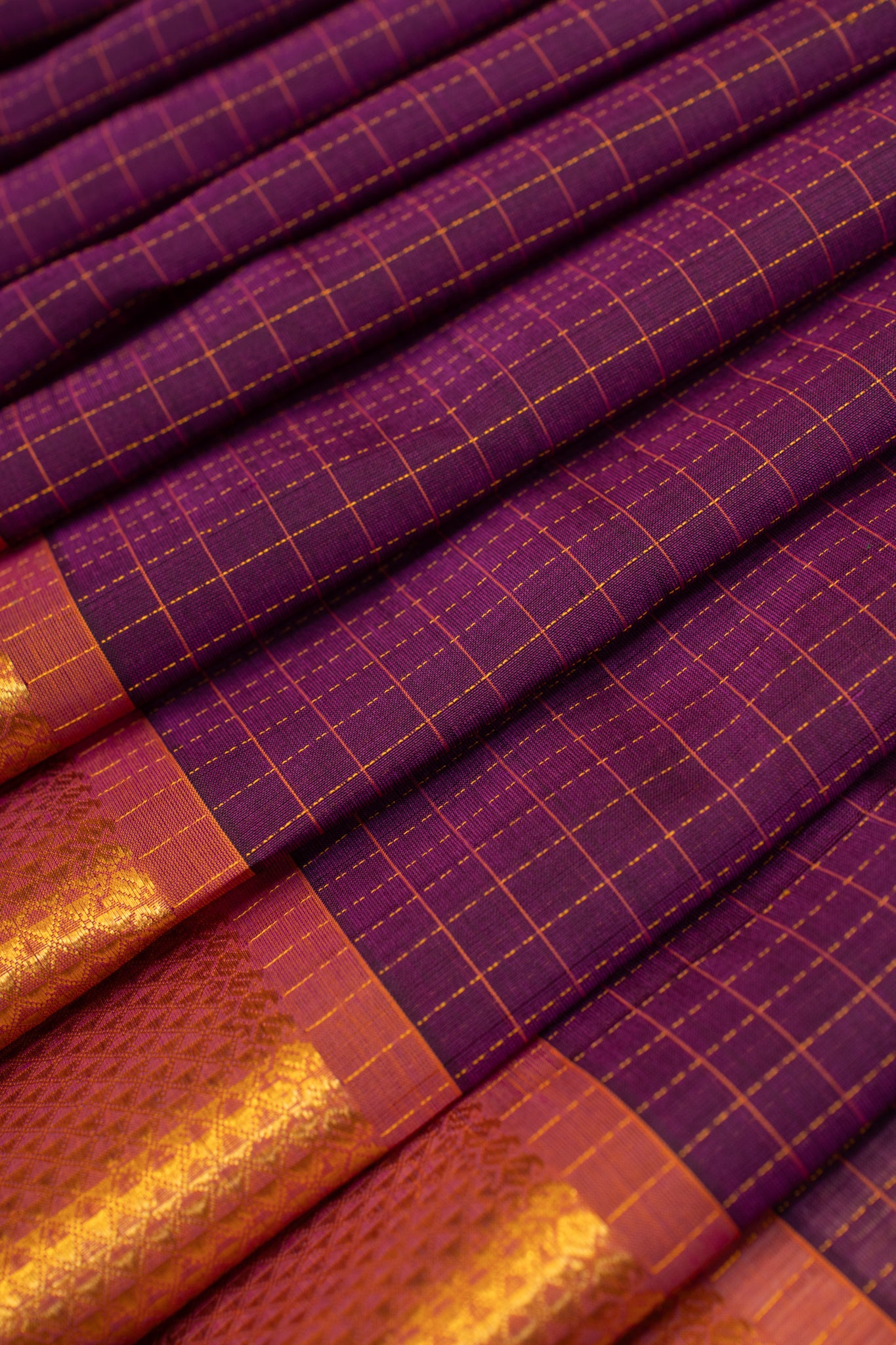 Purple checks pure silk cotton saree