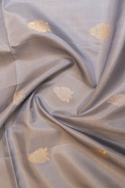 Grey and red pure soft silk saree