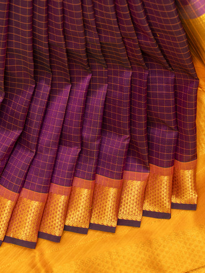 Purple checks pure silk cotton saree