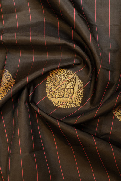 Black and peach stripes pure soft silk saree