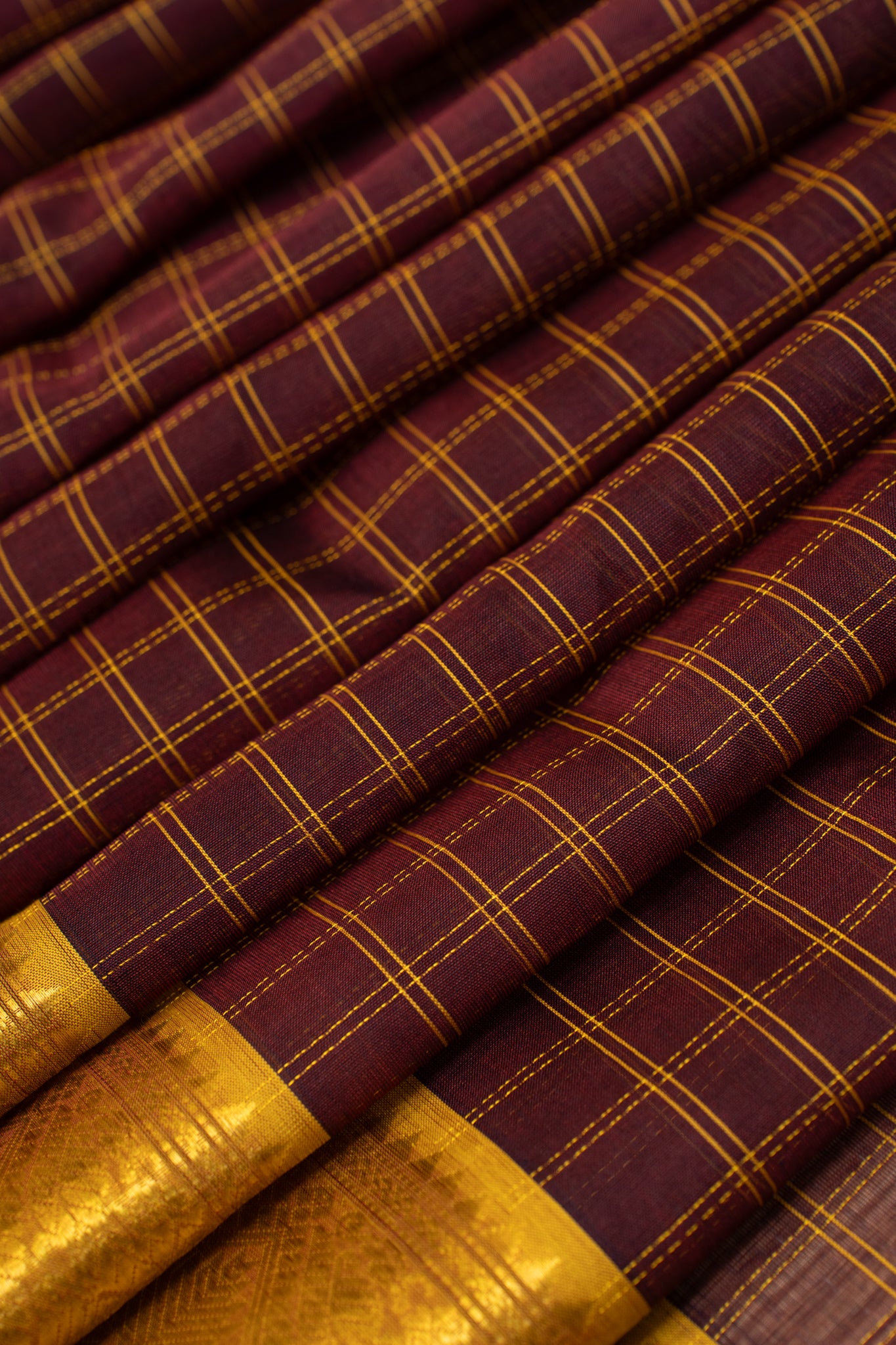 Coffee brown checks pure silk cotton saree