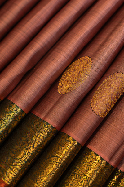 Mauve and rust rettai pettu pure Kanchipuram silk saree