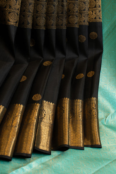 Black and gold brocade pure Kanchipuram silk saree